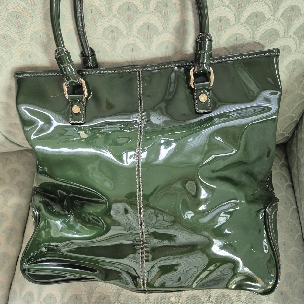 Y2k ANTONIO MELANI Patent Leather Shiny Green Patent Leather Tote Bag - Picture 8 of 14